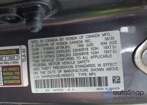 2020 Honda Cr-V Awd Ex z USA, uszkodzony, nr VIN 2HKRW2H58LH650073